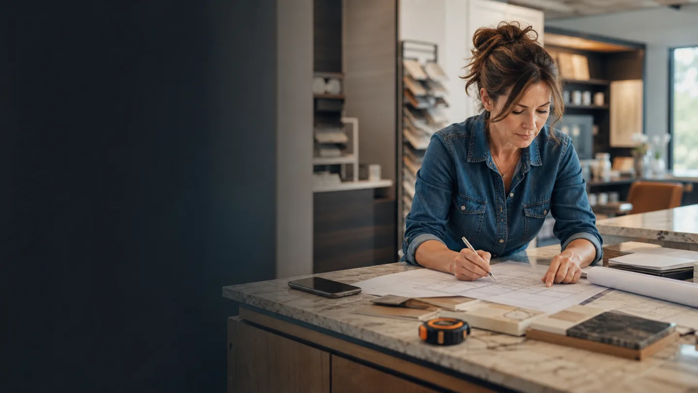 A remodeling business owner continuing to work while Penny handles an incoming call